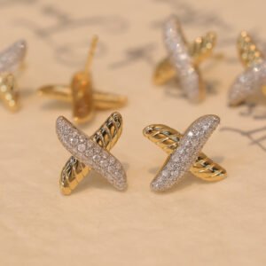 Two-color cross diamond earrings